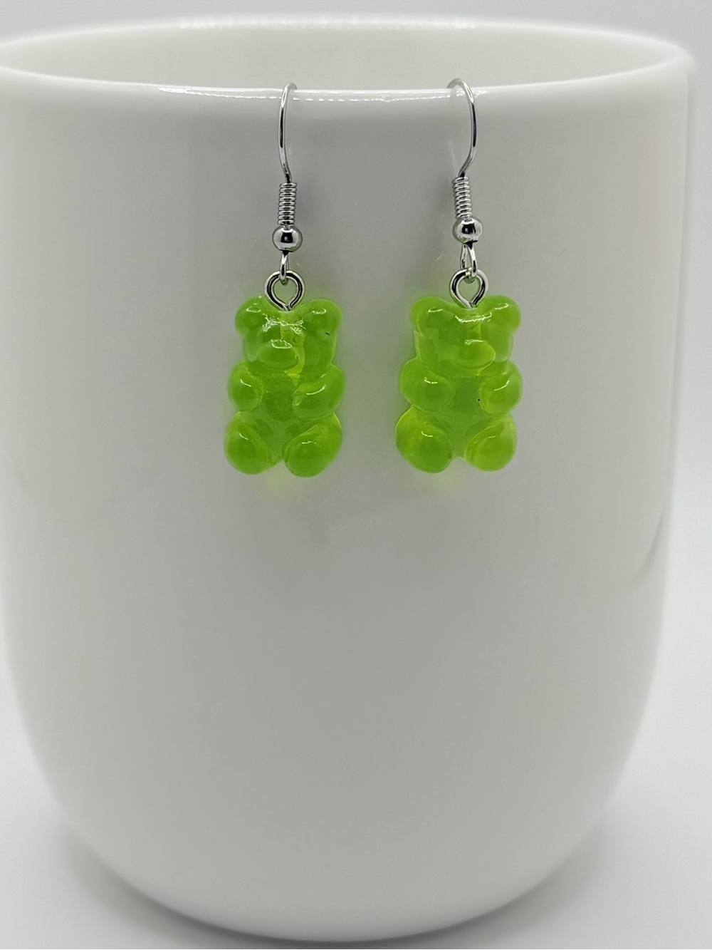 Green Gummy Bear Dangle Earrings Handmade Festival Y2K Jewelry
